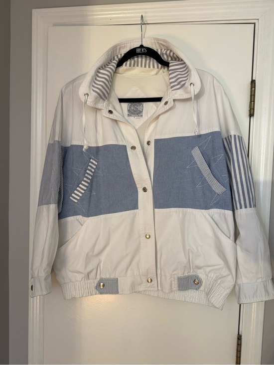 Jackets & Blazers - Light Blue and White Colorblock Bomber Jacket